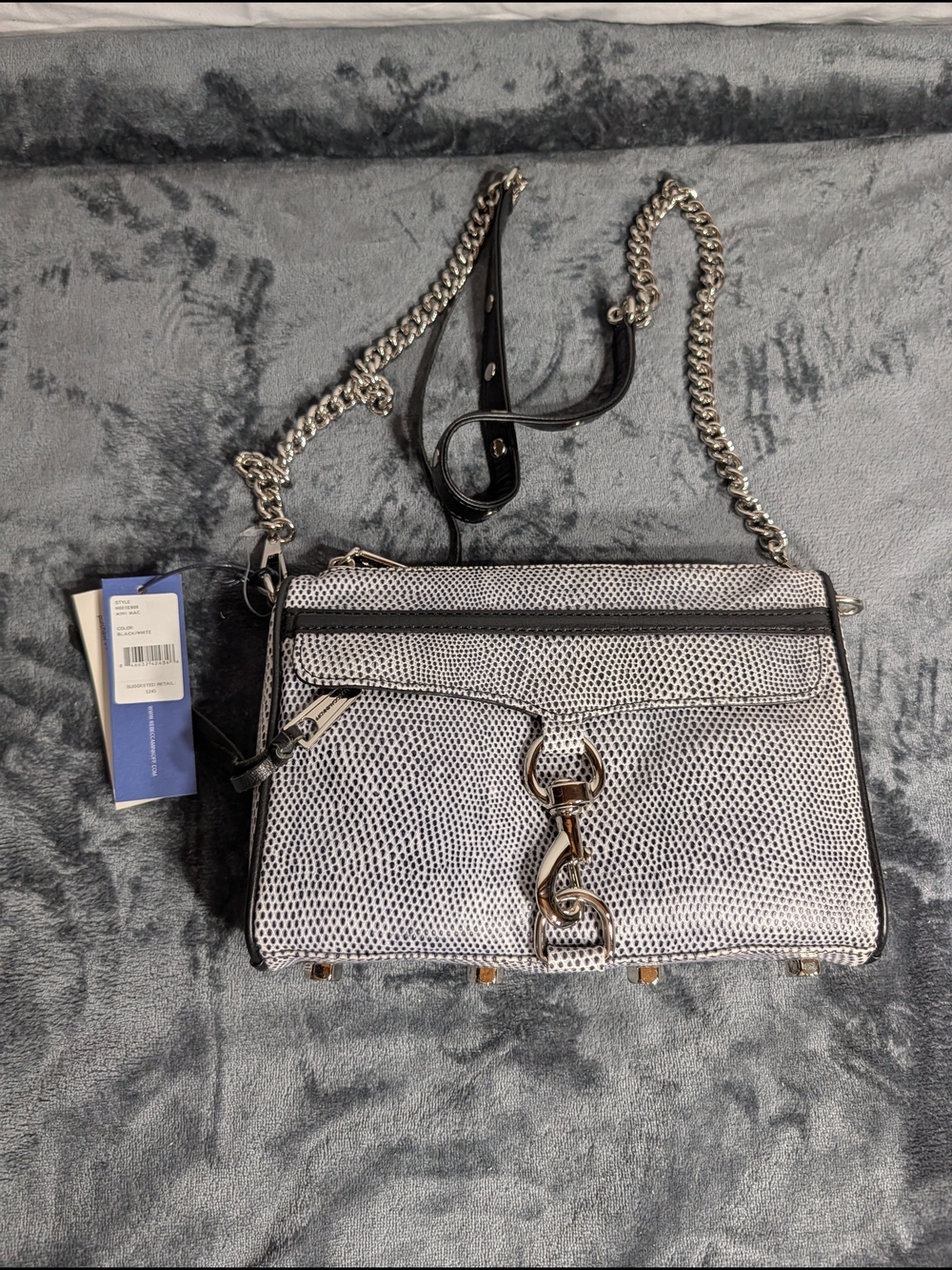 Rebecca Minkoff Black And White Textured Mini Crossbody with Chain Strap